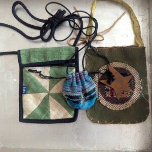 Hemp Bag, Hurachi, Hand Made Handcrafted Green and Multicolor Bags Set